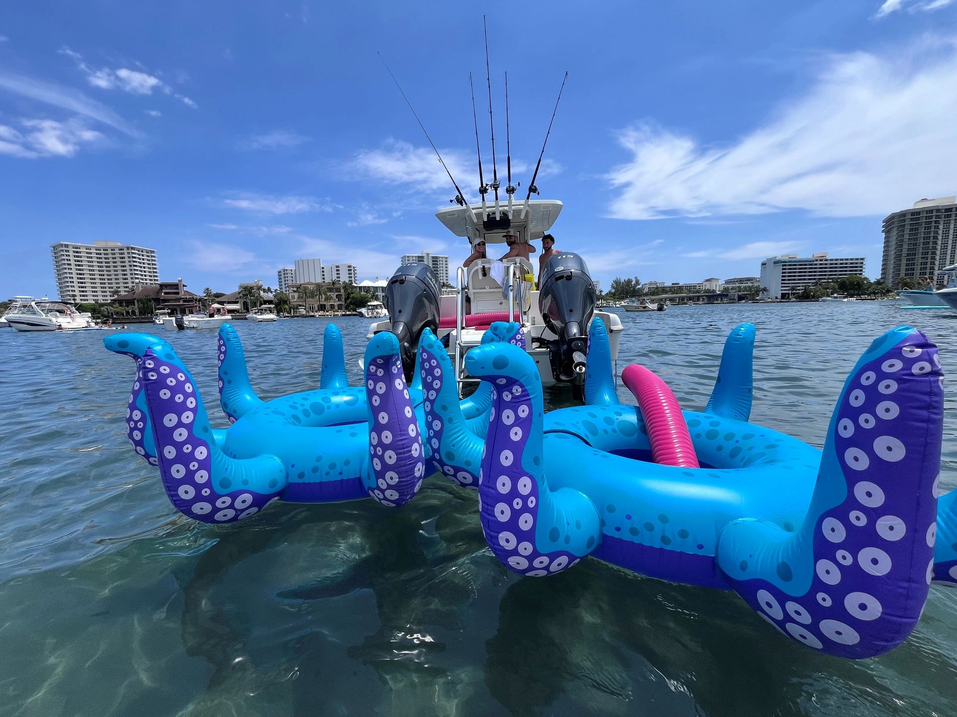 Fun with pool floaties on a private charter